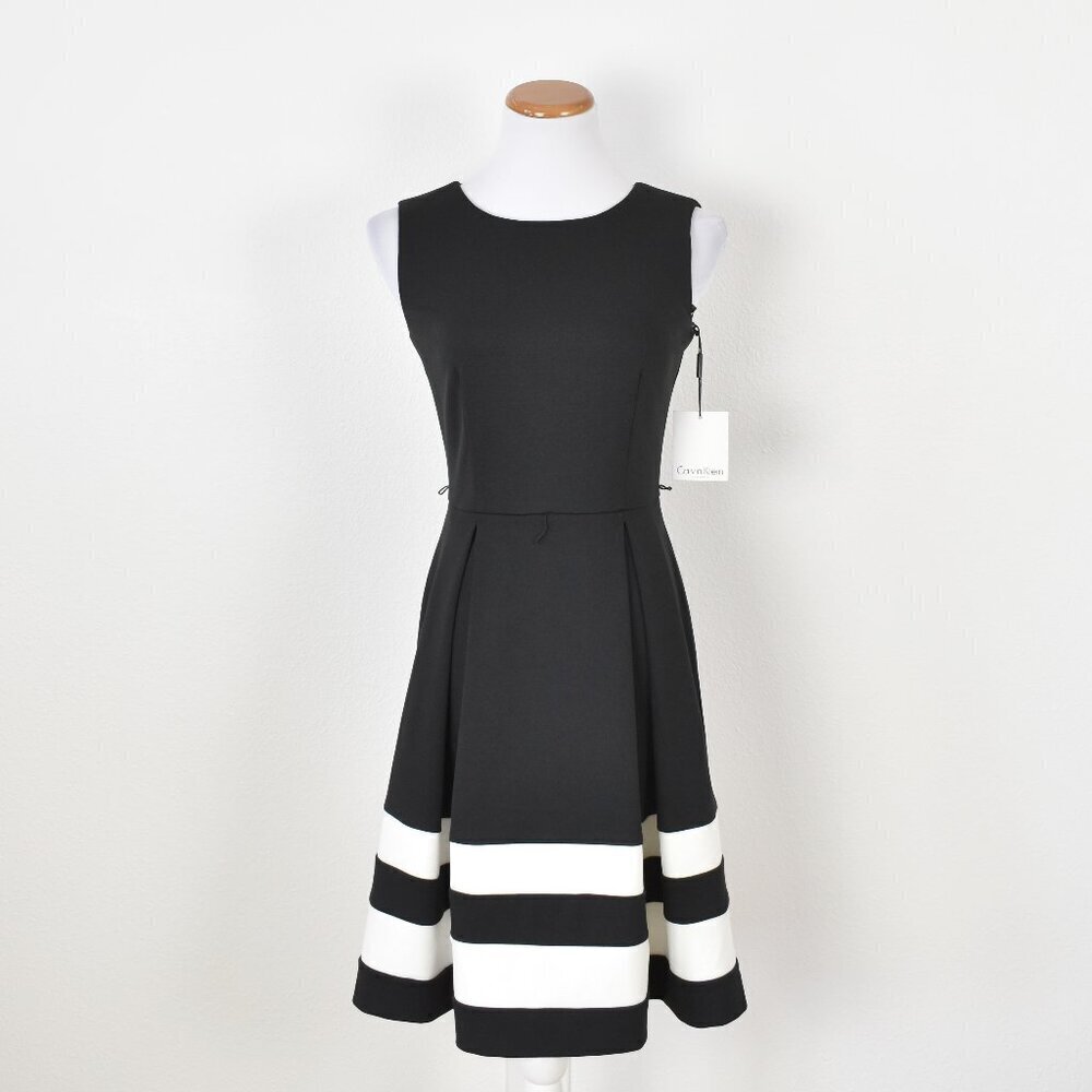 Calvin Klein Stripe A-Line Fit and Flare Dress NEW - 2